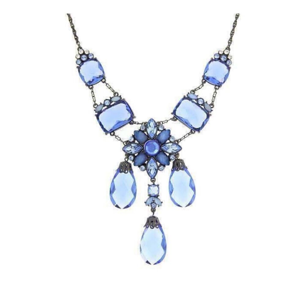 2028 by 1928 JEWELRY BLUE CRYSTAL 3‎ BRIOLETTE DROP NECKLACE 16"